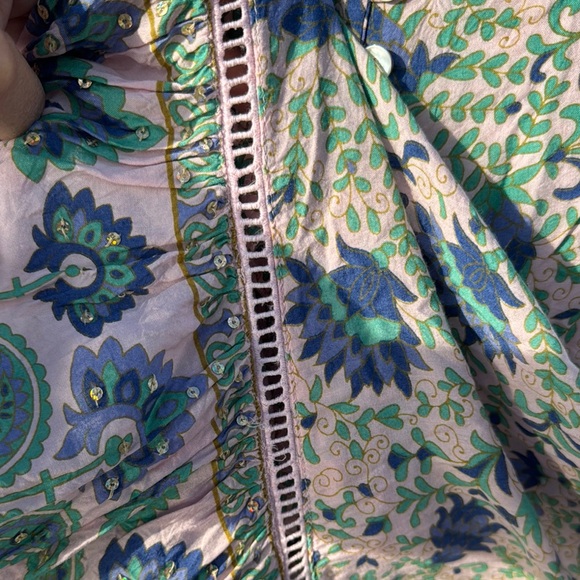 Blue and White Ruffled Midi Sundress with Plunge Neckline - Picture 9 of 16